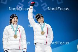 23.02.2018, Pyeongchang, Korea (KOR): Justine Braisaz (FRA), Anais Bescond (FRA), (l-r) - XXIII. Olympic Winter Games Pyeongchang 2018, biathlon, medals, Pyeongchang (KOR). www.nordicfocus.com. © Modica/NordicFocus. Every downloaded picture is fee-liable.