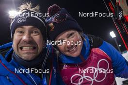 20.02.2018, Pyeongchang, Korea (KOR): Christian Favre (ITA), Marie Dorin Habert (FRA) (l-r) - XXIII. Olympic Winter Games Pyeongchang 2018, biathlon, relay mixed, Pyeongchang (KOR). www.nordicfocus.com. © Manzoni/NordicFocus. Every downloaded picture is fee-liable.