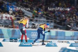 20.02.2018, Pyeongchang, Korea (KOR): Johannes Thingnes Boe (NOR), Simon Desthieux (FRA), (l-r) - XXIII. Olympic Winter Games Pyeongchang 2018, biathlon, relay mixed, Pyeongchang (KOR). www.nordicfocus.com. © Manzoni/NordicFocus. Every downloaded picture is fee-liable.