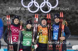 20.02.2018, Pyeongchang, Korea (KOR): Lisa Vittozzi (ITA), Dorothea Wierer (ITA), Lukas Hofer (ITA), Dominik Windisch (ITA), (l-r) - XXIII. Olympic Winter Games Pyeongchang 2018, biathlon, relay mixed, Pyeongchang (KOR). www.nordicfocus.com. © Manzoni/NordicFocus. Every downloaded picture is fee-liable.