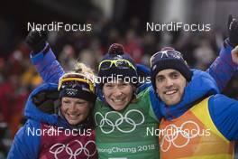 20.02.2018, Pyeongchang, Korea (KOR): Marie Dorin (FRA), Anais Bescond (FRA), Simon Desthieux (FRA), (l-r) - XXIII. Olympic Winter Games Pyeongchang 2018, biathlon, relay mixed, Pyeongchang (KOR). www.nordicfocus.com. © Manzoni/NordicFocus. Every downloaded picture is fee-liable.
