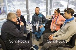12.02.2018, Pyeongchang, Korea (KOR): Thomas Bach (GER), president of IOC, Anders Besseberg (NOR) president of International Biathlon Union, Vincent Defrasne (FRA), Andrea Henkel (GER), Ole Einar Bjoerndalen (NOR), (l-r) - XXIII. Olympic Winter Games Pyeongchang 2018, biathlon, pursuit men, Pyeongchang (KOR). www.nordicfocus.com. © Manzoni/NordicFocus. Every downloaded picture is fee-liable.