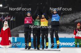 22.02.2018, Pyeongchang, Korea (KOR): Linn Persson (SWE), Mona Brorsson (SWE), Anna Magnusson (SWE), Hanna Oeberg (SWE), (l-r) - XXIII. Olympic Winter Games Pyeongchang 2018, biathlon, relay women, Pyeongchang (KOR). www.nordicfocus.com. © Manzoni/NordicFocus. Every downloaded picture is fee-liable.