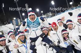 11.02.2018, Pyeongchang, Korea (KOR): Michal Krcmar (CZE) celebrates with the czech team - XXIII. Olympic Winter Games Pyeongchang 2018, biathlon, sprint men, Pyeongchang (KOR). www.nordicfocus.com. © Manzoni/NordicFocus. Every downloaded picture is fee-liable.