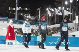 11.02.2018, Pyeongchang, Korea (KOR): Michal Krcmar (CZE), Arnd Peiffer (GER), Dominik Windisch (ITA), (l-r) - XXIII. Olympic Winter Games Pyeongchang 2018, biathlon, sprint men, Pyeongchang (KOR). www.nordicfocus.com. © Manzoni/NordicFocus. Every downloaded picture is fee-liable.