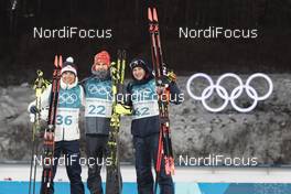 11.02.2018, Pyeongchang, Korea (KOR): Michal Krcmar (CZE), Arnd Peiffer (GER), Dominik Windisch (ITA), (l-r) - XXIII. Olympic Winter Games Pyeongchang 2018, biathlon, sprint men, Pyeongchang (KOR). www.nordicfocus.com. © Manzoni/NordicFocus. Every downloaded picture is fee-liable.