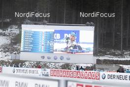 06.12.2018, Pokljuka, Slovenia (SLO): Event Feature: The big video wall in the stadium show Anais Chevalier (FRA) - IBU world cup biathlon, individual women, Pokljuka (SLO). www.nordicfocus.com. © Manzoni/NordicFocus. Every downloaded picture is fee-liable.