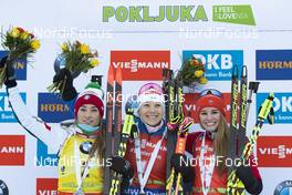 09.12.2018, Pokljuka, Slovenia (SLO): Dorothea Wierer (ITA), Kaisa Makarainen (FIN), Paulina Fialkova (SVK), (l-r) - IBU world cup biathlon, pursuit women, Pokljuka (SLO). www.nordicfocus.com. © Manzoni/NordicFocus. Every downloaded picture is fee-liable.