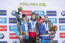 07.12.2018, Pokljuka, Slovenia (SLO): Antonin Guigonnat (FRA), Johannes Thingnes Boe (NOR), Alexander Loginov (RUS), (l-r) - IBU world cup biathlon, sprint men, Pokljuka (SLO). www.nordicfocus.com. © Manzoni/NordicFocus. Every downloaded picture is fee-liable.