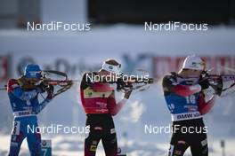 15.12.2018, Hochfilzen, Austria (AUT): Alexander Loginov (RUS), Johannes Thingnes Boe (NOR), Vetle Sjaastad Christiansen (NOR), (l-r) - IBU world cup biathlon, pursuit men, Hochfilzen (AUT). www.nordicfocus.com. © Manzoni/NordicFocus. Every downloaded picture is fee-liable.
