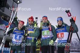 16.12.2018, Hochfilzen, Austria (AUT): Benedikt Doll (GER), Arnd Peiffer (GER), Johannes Kuehn (GER), Simon Schempp (GER), (l-r) - IBU world cup biathlon, relay men, Hochfilzen (AUT). www.nordicfocus.com. © Manzoni/NordicFocus. Every downloaded picture is fee-liable.