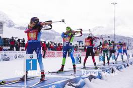 16.12.2018, Hochfilzen, Austria (AUT): Elisa Gasparin (SUI), Hanna Sola (BLR), Ingrid Landmark Tandrevold (NOR), (l-r) - IBU world cup biathlon, relay women, Hochfilzen (AUT). www.nordicfocus.com. © Manzoni/NordicFocus. Every downloaded picture is fee-liable.