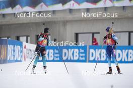 16.12.2018, Hochfilzen, Austria (AUT): Celia Aymonier (FRA), Elisa Gasparin (SUI), (l-r) - IBU world cup biathlon, relay women, Hochfilzen (AUT). www.nordicfocus.com. © Manzoni/NordicFocus. Every downloaded picture is fee-liable.