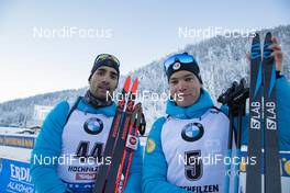 14.12.2018, Hochfilzen, Austria (AUT): Martin Fourcade (FRA), Antonin Guigonnat (FRA), (l-r) - IBU world cup biathlon, sprint men, Hochfilzen (AUT). www.nordicfocus.com. © Manzoni/NordicFocus. Every downloaded picture is fee-liable.