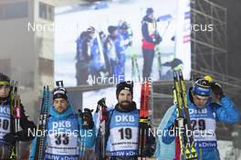 20.12.2018, Nove Mesto, Czech Republic (CZE): Simon Desthieux (FRA), Benjamin Weger (SUI), Martin Ponsiluoma (SWE), (l-r) - IBU world cup biathlon, sprint men, Nove Mesto (CZE). www.nordicfocus.com. © Manzoni/NordicFocus. Every downloaded picture is fee-liable.
