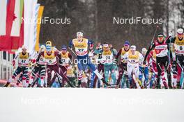 04.01.2018, Oberstdorf, Germany (GER): Didrik Toenseth (NOR), Alexey Chervotkin (RUS), Andrew Musgrave (GBR), Adrien Backscheider (FRA), Calle Halfvarsson (SWE), Dario Cologna (SUI), Martin Johnsrud Sundby (NOR), (l-r)  - FIS world cup cross-country, tour de ski, mass men, Oberstdorf (GER). www.nordicfocus.com. © Modica/NordicFocus. Every downloaded picture is fee-liable.