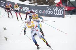 04.01.2018, Oberstdorf, Germany (GER): Calle Halfvarsson (SWE), Adrien Backscheider (FRA), (l-r)  - FIS world cup cross-country, tour de ski, mass men, Oberstdorf (GER). www.nordicfocus.com. © Modica/NordicFocus. Every downloaded picture is fee-liable.