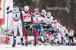 04.01.2018, Oberstdorf, Germany (GER): Krista Parmakoski (FIN), Ingvild Flugstad Oestberg (NOR), Jessica Diggins (USA), Anne Kjersti Kalvaa (NOR), (l-r)  - FIS world cup cross-country, tour de ski, mass women, Oberstdorf (GER). www.nordicfocus.com. © Modica/NordicFocus. Every downloaded picture is fee-liable.