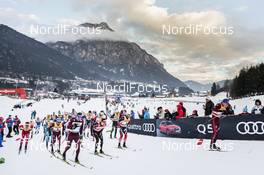 06.01.2018, Val di Fiemme, Italy (ITA): The start of the race   - FIS world cup cross-country, tour de ski, mass men, Val di Fiemme (ITA). www.nordicfocus.com. © Modica/NordicFocus. Every downloaded picture is fee-liable.