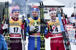06.01.2018, Val di Fiemme, Italy (ITA): Andrey Larkov (RUS), Alexey Poltoranin (KAZ), Alex Harvey (CAN), (l-r)  - FIS world cup cross-country, tour de ski, mass men, Val di Fiemme (ITA). www.nordicfocus.com. © Modica/NordicFocus. Every downloaded picture is fee-liable.
