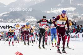 06.01.2018, Val di Fiemme, Italy (ITA): Alexey Chervotkin (RUS), Dario Cologna (SUI), Alexander Bolshunov (RUS), Martin Johnsrud Sundby (NOR), (l-r)  - FIS world cup cross-country, tour de ski, mass men, Val di Fiemme (ITA). www.nordicfocus.com. © Modica/NordicFocus. Every downloaded picture is fee-liable.