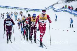 06.01.2018, Val di Fiemme, Italy (ITA): Dario Cologna (SUI), Sergey Ustiugov (RUS), Martin Johnsrud Sundby (NOR), Alex Harvey (CAN), Alexander Bolshunov (RUS), (l-r)  - FIS world cup cross-country, tour de ski, mass men, Val di Fiemme (ITA). www.nordicfocus.com. © Modica/NordicFocus. Every downloaded picture is fee-liable.