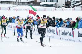 06.01.2018, Val di Fiemme, Italy (ITA): Michal Novak (CZE), Jonas Baumann (SUI), Toni Livers (SUI), (l-r)  - FIS world cup cross-country, tour de ski, mass men, Val di Fiemme (ITA). www.nordicfocus.com. © Modica/NordicFocus. Every downloaded picture is fee-liable.