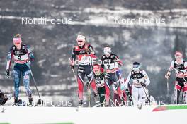 06.01.2018, Val di Fiemme, Italy (ITA): Jessica Diggins (USA), Ingvild Flugstad Oestberg (NOR), Heidi Weng (NOR), (l-r)  - FIS world cup cross-country, tour de ski, mass women, Val di Fiemme (ITA). www.nordicfocus.com. © Modica/NordicFocus. Every downloaded picture is fee-liable.