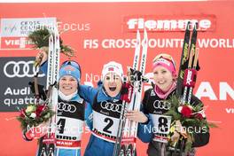 06.01.2018, Val di Fiemme, Italy (ITA): Krista Parmakoski (FIN), Heidi Weng (NOR), Teresa Stadlober (AUT), (l-r)  - FIS world cup cross-country, tour de ski, mass women, Val di Fiemme (ITA). www.nordicfocus.com. © Modica/NordicFocus. Every downloaded picture is fee-liable.