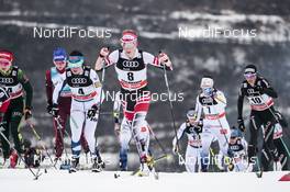 06.01.2018, Val di Fiemme, Italy (ITA): Krista Parmakoski (FIN), Teresa Stadlober (AUT), Anna Haag (SWE), Nathalie Von Siebenthal (SUI), (l-r)  - FIS world cup cross-country, tour de ski, mass women, Val di Fiemme (ITA). www.nordicfocus.com. © Modica/NordicFocus. Every downloaded picture is fee-liable.