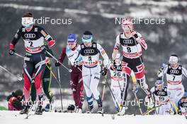 06.01.2018, Val di Fiemme, Italy (ITA): Heidi Weng (NOR), Krista Parmakoski (FIN), Teresa Stadlober (AUT), Natalia Nepryaeva (RUS), (l-r)  - FIS world cup cross-country, tour de ski, mass women, Val di Fiemme (ITA). www.nordicfocus.com. © Modica/NordicFocus. Every downloaded picture is fee-liable.