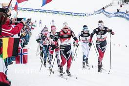 06.01.2018, Val di Fiemme, Italy (ITA): Ingvild Flugstad Oestberg (NOR), Heidi Weng (NOR), Jessica Diggins (USA), Krista Parmakoski (FIN), (l-r), Teresa Stadlober (AUT), (l-r)  - FIS world cup cross-country, tour de ski, mass women, Val di Fiemme (ITA). www.nordicfocus.com. © Modica/NordicFocus. Every downloaded picture is fee-liable.