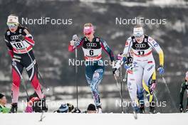 06.01.2018, Val di Fiemme, Italy (ITA): Anne Kjersti Kalvaa (NOR), Sadie Bjornsen (USA), Maria Nordstroem (SWE), (l-r)  - FIS world cup cross-country, tour de ski, mass women, Val di Fiemme (ITA). www.nordicfocus.com. © Modica/NordicFocus. Every downloaded picture is fee-liable.