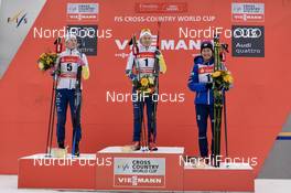 13.01.2018, Dresden, Germany (GER): Maja Dahlqvist (SWE), Hanna Falk (SWE), Sophie Caldwell (USA), (l-r) - FIS world cup cross-country, individual sprint, Dresden (GER). www.nordicfocus.com. © Thibaut/NordicFocus. Every downloaded picture is fee-liable.