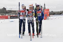 13.01.2018, Dresden, Germany (GER): Maja Dahlqvist (SWE), Hanna Falk (SWE), Sophie Caldwell (USA) - FIS world cup cross-country, individual sprint, Dresden (GER). www.nordicfocus.com. © Thibaut/NordicFocus. Every downloaded picture is fee-liable.