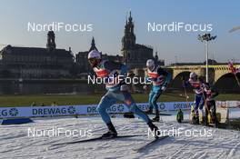 14.01.2018, Dresden, Germany (GER): Baptiste Gros (FRA), Lucas Chanavat (FRA) - FIS world cup cross-country, team sprint, Dresden (GER). www.nordicfocus.com. © Thibaut/NordicFocus. Every downloaded picture is fee-liable.