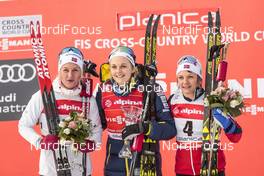 20.01.2018, Planica, Slovenia (SLO): Kathrine Rolsted Harsem (NOR), Stina Nilsson (SWE), Maiken Caspersen Falla (NOR), (l-r), (l-r) - FIS world cup cross-country, individual sprint, Planica (SLO). www.nordicfocus.com. © Modica/NordicFocus. Every downloaded picture is fee-liable.