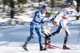 20.01.2018, Planica, Slovenia (SLO): Teodor Peterson (SWE), Marcus Hellner (SWE), Maicol Rastelli (ITA), (l-r)  - FIS world cup cross-country, individual sprint, Planica (SLO). www.nordicfocus.com. © Modica/NordicFocus. Every downloaded picture is fee-liable.