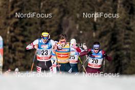 27.01.2018, Seefeld, Austria (AUT): Dominik Baldauf (AUT), Johannes Hoesflot Klaebo (NOR), Paal Troean Aune (NOR), Andrey Krasnov (RUS), (l-r)  - FIS world cup cross-country, individual sprint, Seefeld (AUT). www.nordicfocus.com. © Modica/NordicFocus. Every downloaded picture is fee-liable.