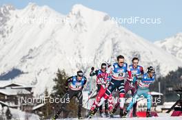 27.01.2018, Seefeld, Austria (AUT): Dario Cologna (SUI), Emil Iversen (NOR), Gleb Retivykh (RUS), Richard Jouve (FRA), (l-r)  - FIS world cup cross-country, individual sprint, Seefeld (AUT). www.nordicfocus.com. © Modica/NordicFocus. Every downloaded picture is fee-liable.