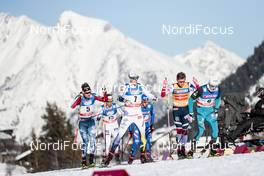 27.01.2018, Seefeld, Austria (AUT): Simeon Hamilton (USA), Calle Halfvarsson (SWE), Maciej Starega (POL), Federico Pellegrino (ITA), Johannes Hoesflot Klaebo (NOR), Lucas Chanavat (FRA), (l-r)  - FIS world cup cross-country, individual sprint, Seefeld (AUT). www.nordicfocus.com. © Modica/NordicFocus. Every downloaded picture is fee-liable.