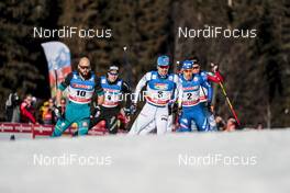 27.01.2018, Seefeld, Austria (AUT): Baptiste Gros (FRA), Roman Schaad (SUI), Ristomatti Hakola (FIN), Federico Pellegrino (ITA), (l-r)  - FIS world cup cross-country, individual sprint, Seefeld (AUT). www.nordicfocus.com. © Modica/NordicFocus. Every downloaded picture is fee-liable.