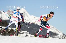 27.01.2018, Seefeld, Austria (AUT): Calle Halfvarsson (SWE), Johannes Hoesflot Klaebo (NOR), (l-r)  - FIS world cup cross-country, individual sprint, Seefeld (AUT). www.nordicfocus.com. © Modica/NordicFocus. Every downloaded picture is fee-liable.