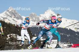 27.01.2018, Seefeld, Austria (AUT): Mari Laukkanen (FIN), Kikkan Randall (USA), Aurore Jean (FRA), (l-r)  - FIS world cup cross-country, individual sprint, Seefeld (AUT). www.nordicfocus.com. © Modica/NordicFocus. Every downloaded picture is fee-liable.