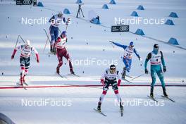 03.03.2018, Lahti, Finland (FIN): Eirik Brandsdal (NOR), Alexander Bolshunov (RUS), Maicol Rastelli (ITA), Paal Golberg (NOR), Lucas Chanavat (FRA), (l-r)  - FIS world cup cross-country, individual sprint, Lahti (FIN). www.nordicfocus.com. © Modica/NordicFocus. Every downloaded picture is fee-liable.