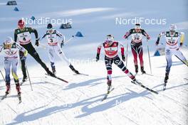 03.03.2018, Lahti, Finland (FIN): Stina Nilsson (SWE), Victoria Carl (GER), Krista Parmakoski (FIN), Maiken Caspersen Falla (NOR), Ingvild Flugstad Oestberg (NOR), Maja Dahlqvist (SWE), (l-r)  - FIS world cup cross-country, individual sprint, Lahti (FIN). www.nordicfocus.com. © Modica/NordicFocus. Every downloaded picture is fee-liable.