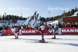03.03.2018, Lahti, Finland (FIN): Eirik Brandsdal (NOR), Alexander Bolshunov (RUS), Lucas Chanavat (FRA), (l-r)  - FIS world cup cross-country, individual sprint, Lahti (FIN). www.nordicfocus.com. © Modica/NordicFocus. Every downloaded picture is fee-liable.