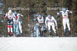 03.03.2018, Lahti, Finland (FIN): Gjoeran Tefre (NOR), Richard Jouve (FRA), Roman Schaad (SUI), Anssi Pentsinen (FIN), Martti Jylhae (FIN), (l-r)  - FIS world cup cross-country, individual sprint, Lahti (FIN). www.nordicfocus.com. © Modica/NordicFocus. Every downloaded picture is fee-liable.