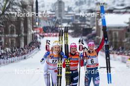 07.03.2018, Drammen, Norway (NOR): Stina Nilsson (SWE), Maiken Caspersen Falla (NOR), Jessica Diggins (USA) - FIS world cup cross-country, individual sprint, Drammen (NOR). www.nordicfocus.com. © Thibaut/NordicFocus. Every downloaded picture is fee-liable.