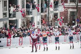 07.03.2018, Drammen, Norway (NOR): Alexander Bolshunov (RUS), Eirik Brandsdal (NOR), Johannes Hoesflot Klaebo (NOR), Sindre Bjoernestad Skar (NOR), Kasper Stadaas (NOR), Emil Iversen (NOR), (l-r)  - FIS world cup cross-country, individual sprint, Drammen (NOR). www.nordicfocus.com. © Modica/NordicFocus. Every downloaded picture is fee-liable.